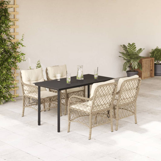 Set da Pranzo da Giardino 5 pz con Cuscini Beige in Polyrattan - homemem39