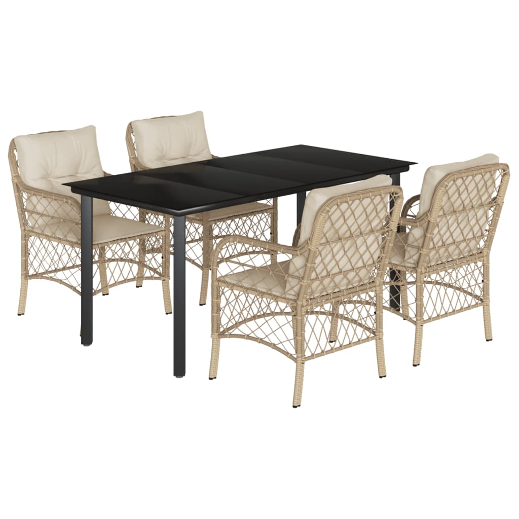 Set da Pranzo da Giardino 5 pz con Cuscini Beige in Polyrattan - homemem39