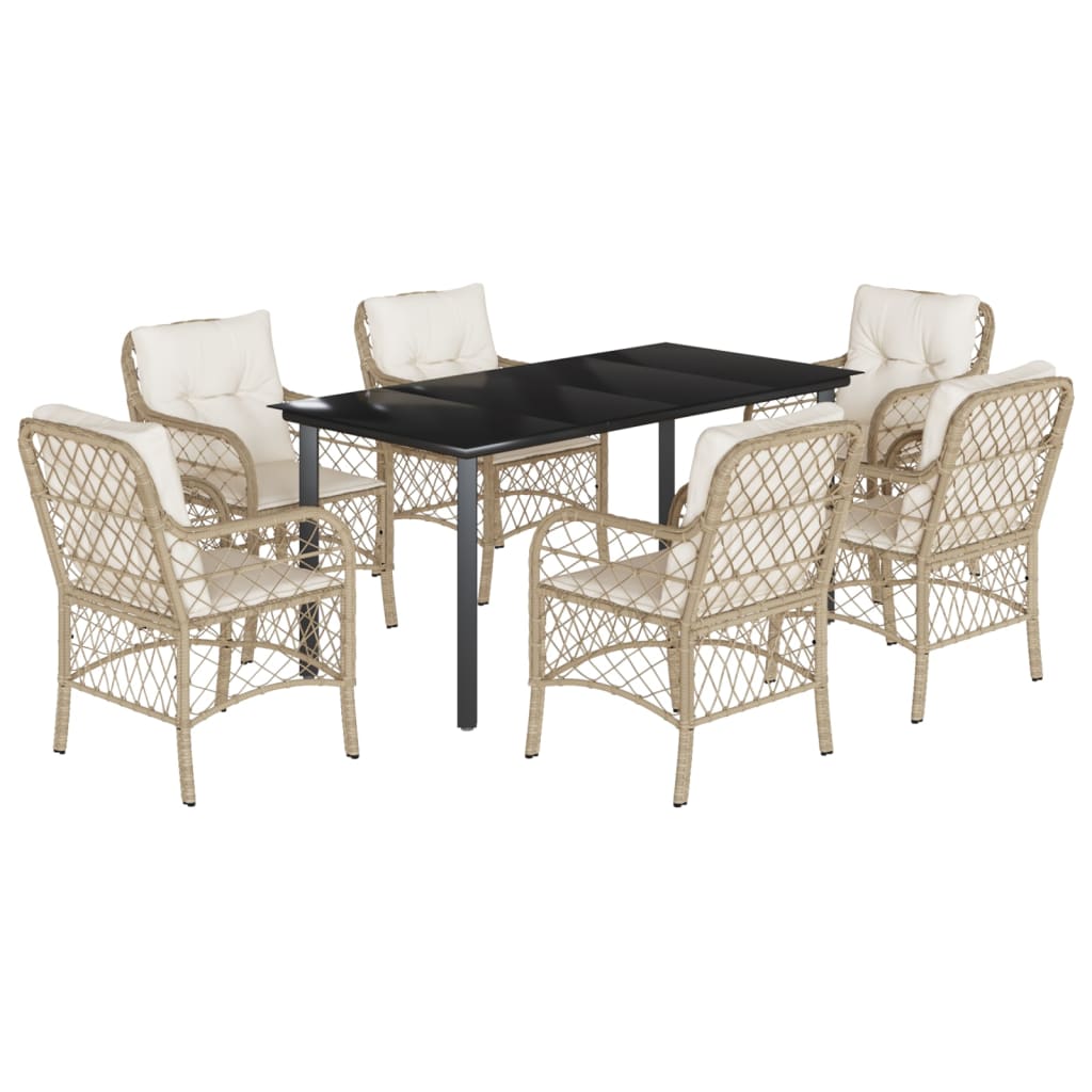 Set da Pranzo da Giardino 7 pz con Cuscini Beige in Polyrattan - homemem39