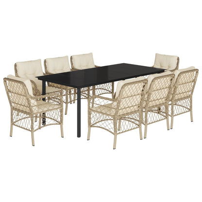 Set da Pranzo da Giardino 9 pz con Cuscini Beige in Polyrattan - homemem39