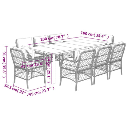 Set da Pranzo da Giardino 9 pz con Cuscini Beige in Polyrattan | homemem39