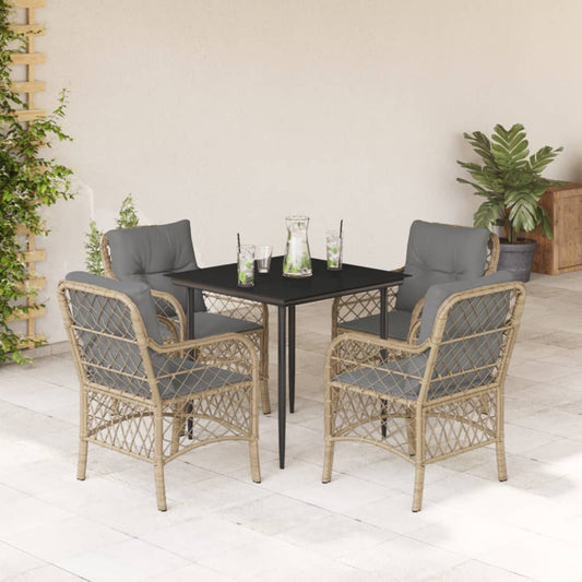 Set Pranzo da Giardino 5 pz con Cuscini Beige Misto Polyrattan - homemem39