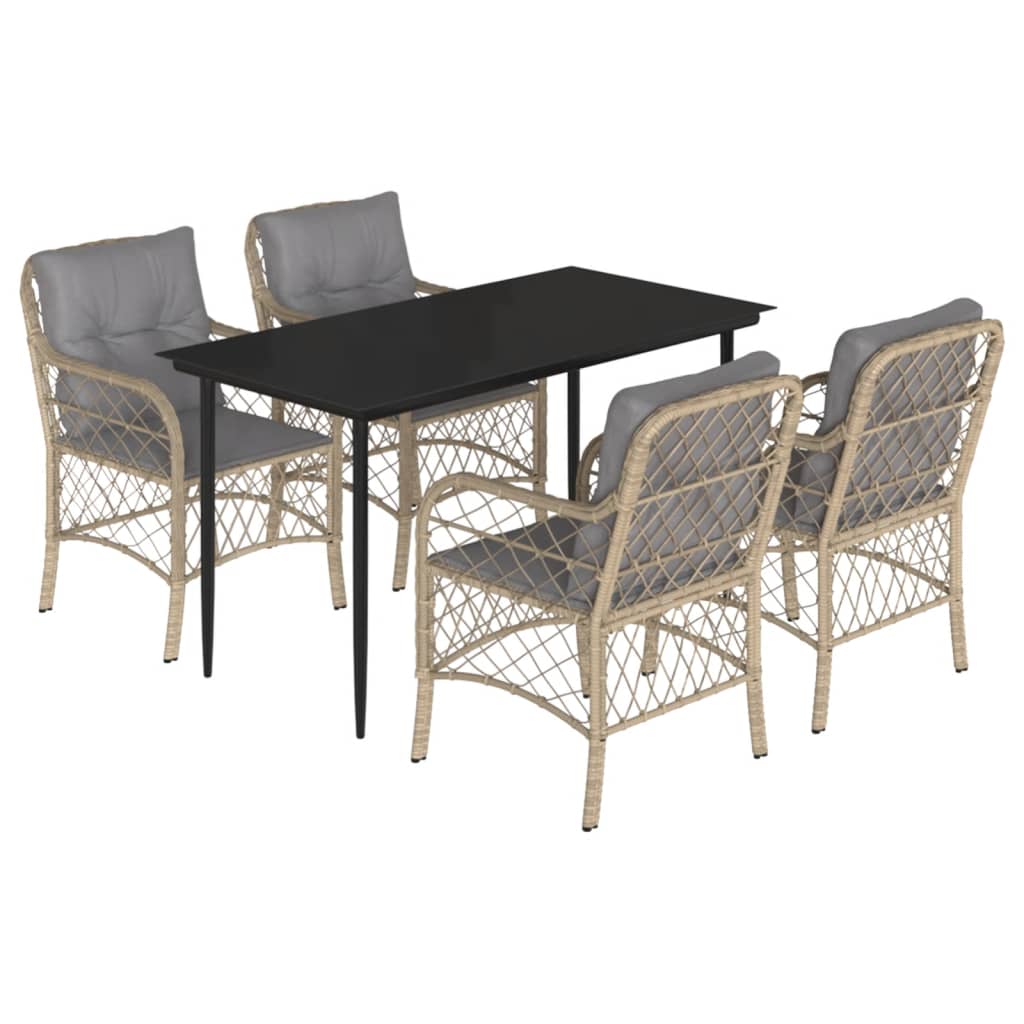 Set Pranzo da Giardino 5 pz con Cuscini Beige Misto Polyrattan - homemem39