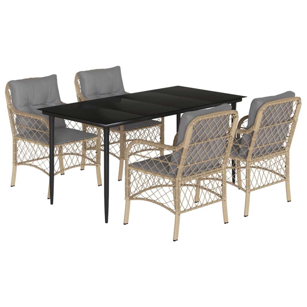 Set Pranzo da Giardino 5 pz con Cuscini Beige Misto Polyrattan - homemem39