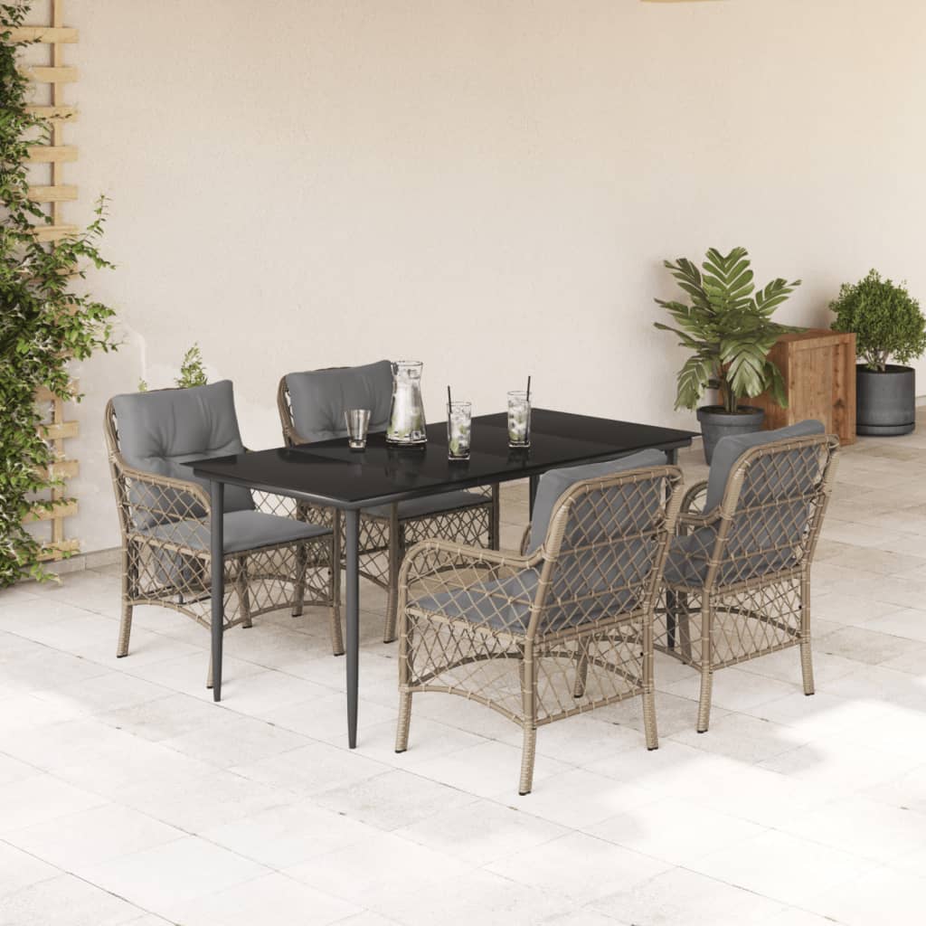 Set Pranzo da Giardino 5 pz con Cuscini Beige Misto Polyrattan - homemem39