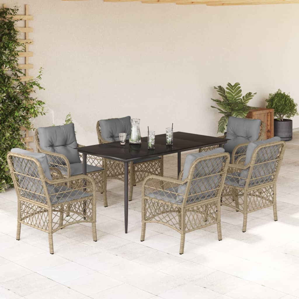 Set Pranzo da Giardino 7 pz con Cuscini Beige Misto Polyrattan - homemem39