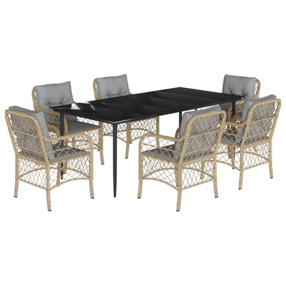 Set Pranzo da Giardino 7 pz con Cuscini Beige Misto Polyrattan - homemem39