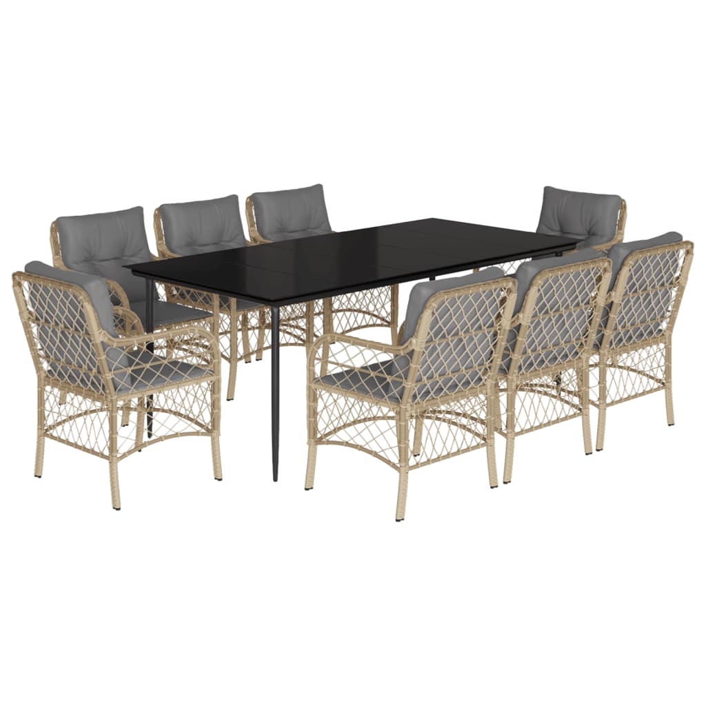Set Pranzo da Giardino 9 pz con Cuscini Beige Misto Polyrattan - homemem39