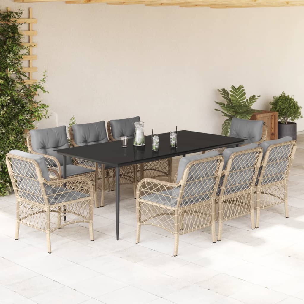 Set Pranzo da Giardino 9 pz con Cuscini Beige Misto Polyrattan - homemem39