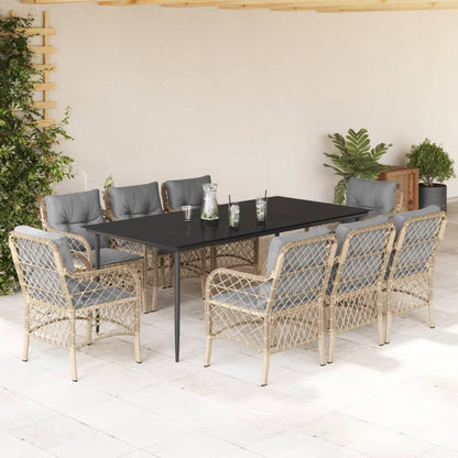 Set Pranzo da Giardino 9 pz con Cuscini Beige Misto Polyrattan - homemem39