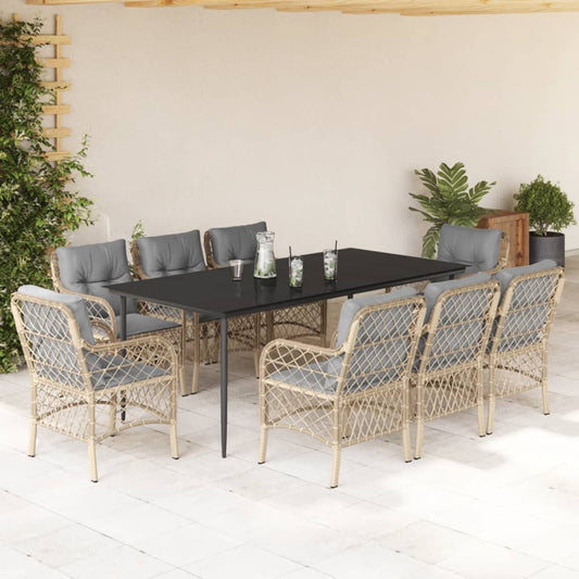 Set Pranzo da Giardino 9 pz con Cuscini Beige Misto Polyrattan - homemem39