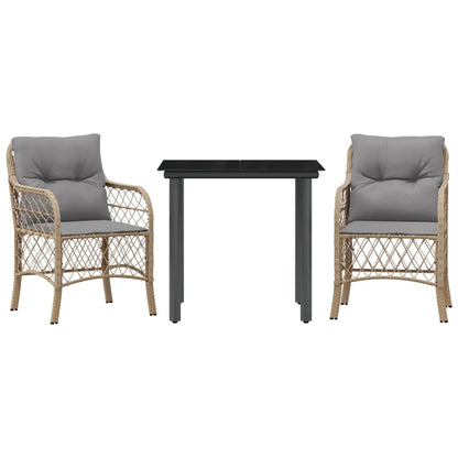 Set da Bistrò 3 pz con Cuscini Beige Misto in Polyrattan