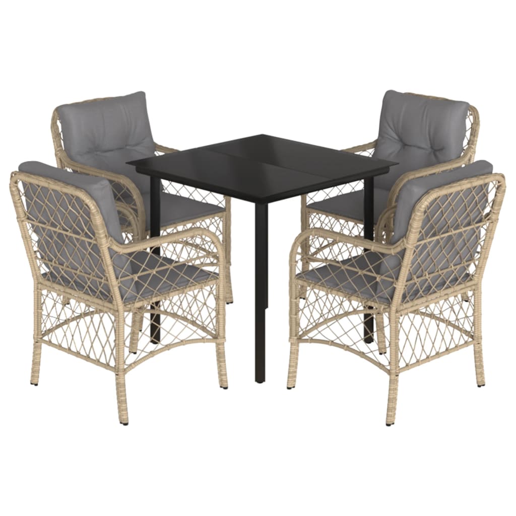 Set Pranzo da Giardino 5 pz con Cuscini Beige Misto Polyrattan - homemem39