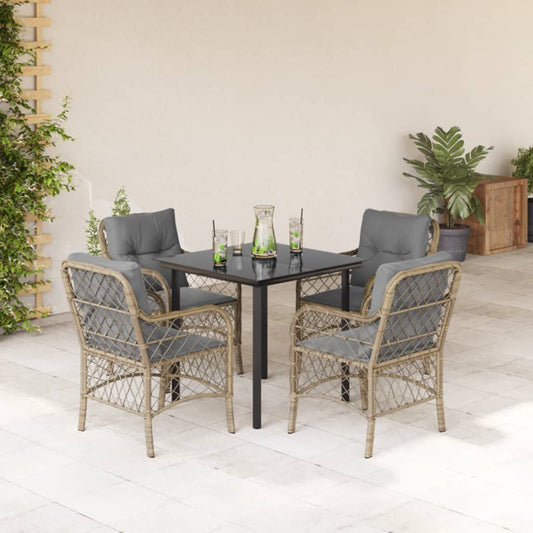 Set Pranzo da Giardino 5 pz con Cuscini Beige Misto Polyrattan