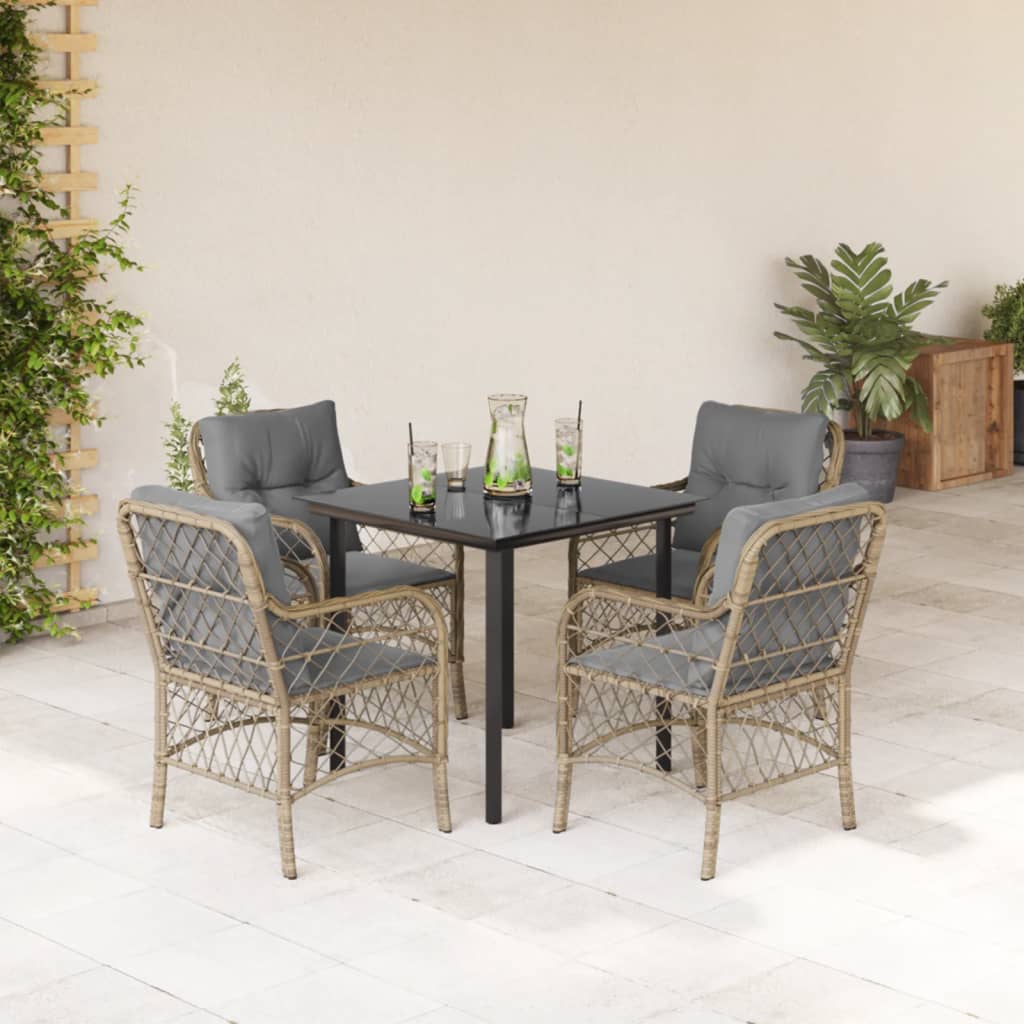 Set Pranzo da Giardino 5 pz con Cuscini Beige Misto Polyrattan - homemem39