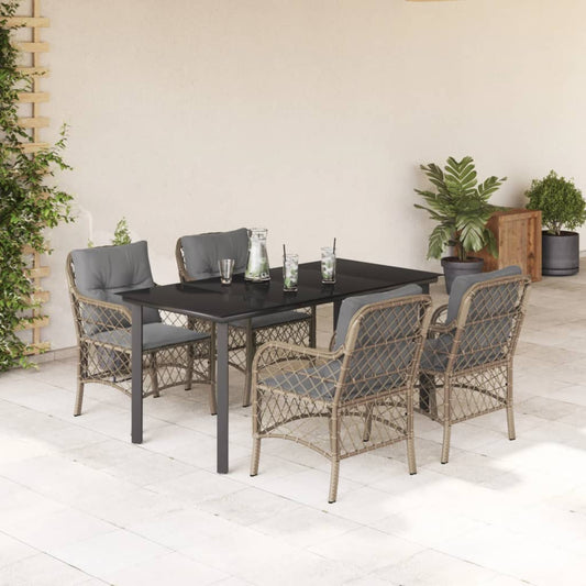 Set Pranzo da Giardino 5 pz con Cuscini Beige Misto Polyrattan - homemem39