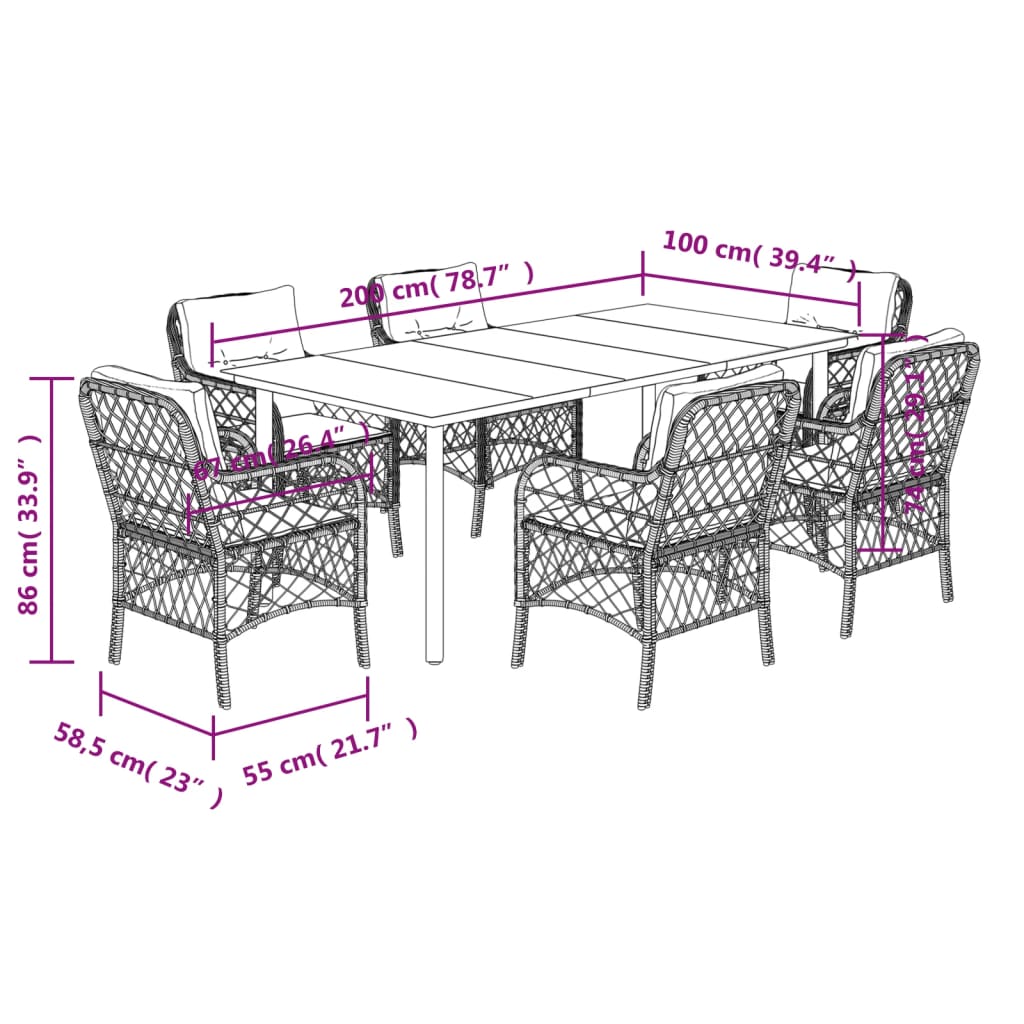 Set Pranzo da Giardino 7 pz con Cuscini Beige Misto Polyrattan | homemem39
