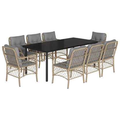 Set Pranzo da Giardino 9 pz con Cuscini Beige Misto Polyrattan - homemem39
