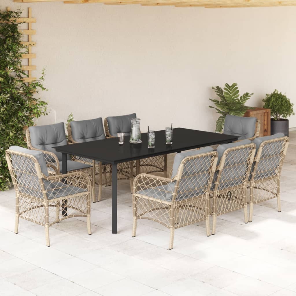 Set Pranzo da Giardino 9 pz con Cuscini Beige Misto Polyrattan - homemem39