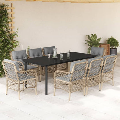 Set Pranzo da Giardino 9 pz con Cuscini Beige Misto Polyrattan - homemem39