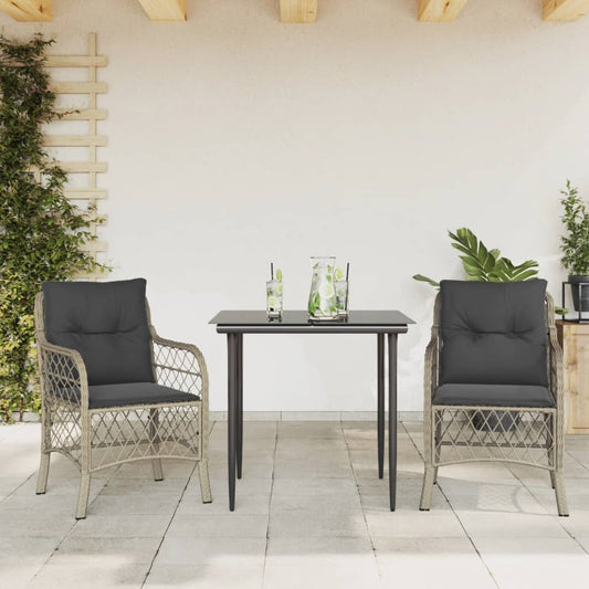 Set da Bistrò 3 pz con Cuscini Grigio Chiaro in Polyrattan - homemem39