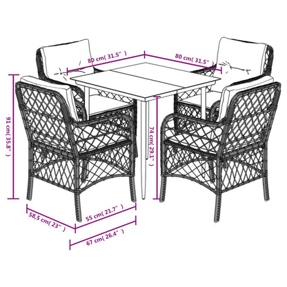 Set Pranzo da Giardino 5pz con Cuscini Grigio Chiaro Polyrattan - homemem39