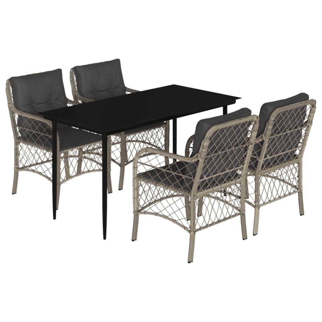 Set Pranzo da Giardino 5pz con Cuscini Grigio Chiaro Polyrattan - homemem39