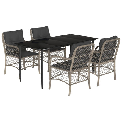 Set Pranzo da Giardino 5pz con Cuscini Grigio Chiaro Polyrattan - homemem39