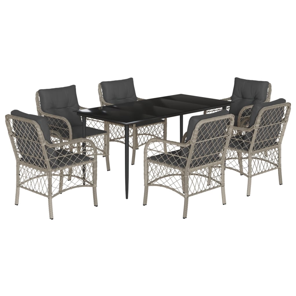 Set da Pranzo da Giardino 7 pz Cuscini Polyrattan Grigio Chiaro - homemem39