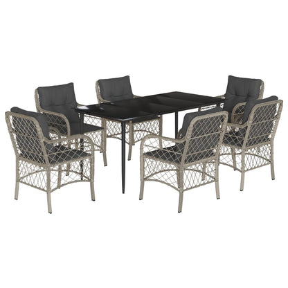 Set da Pranzo da Giardino 7 pz Cuscini Polyrattan Grigio Chiaro - homemem39