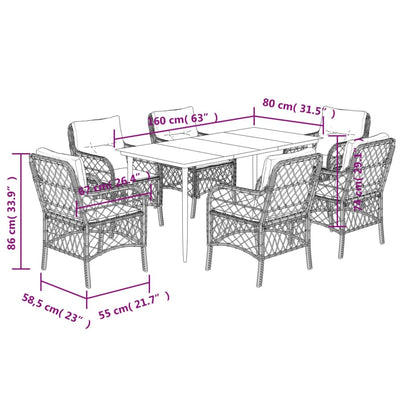 Set da Pranzo da Giardino 7 pz Cuscini Polyrattan Grigio Chiaro - homemem39