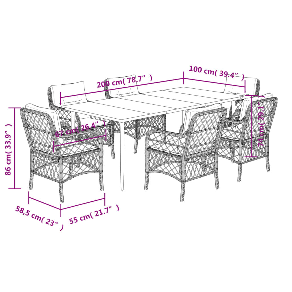 Set da Pranzo da Giardino 7 pz Cuscini Polyrattan Grigio Chiaro - homemem39