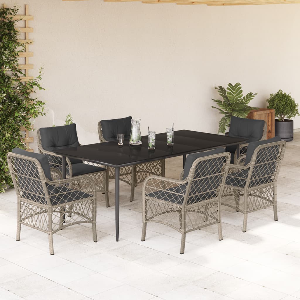 Set da Pranzo da Giardino 7 pz Cuscini Polyrattan Grigio Chiaro - homemem39