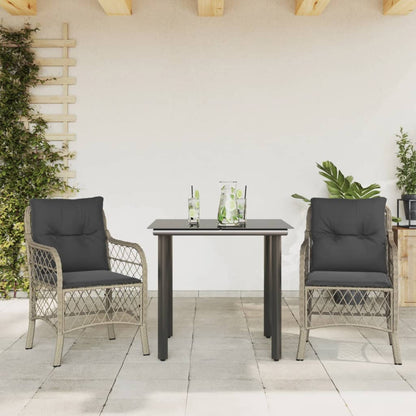 Set da Bistrò 3 pz con Cuscini Grigio Chiaro in Polyrattan - homemem39