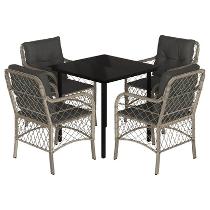 Set Pranzo da Giardino 5pz con Cuscini Grigio Chiaro Polyrattan