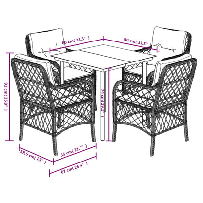 Set Pranzo da Giardino 5pz con Cuscini Grigio Chiaro Polyrattan