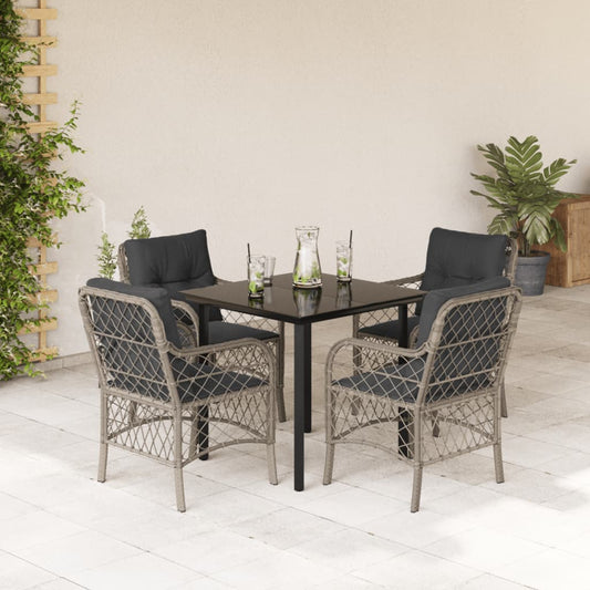 Set Pranzo da Giardino 5pz con Cuscini Grigio Chiaro Polyrattan - homemem39