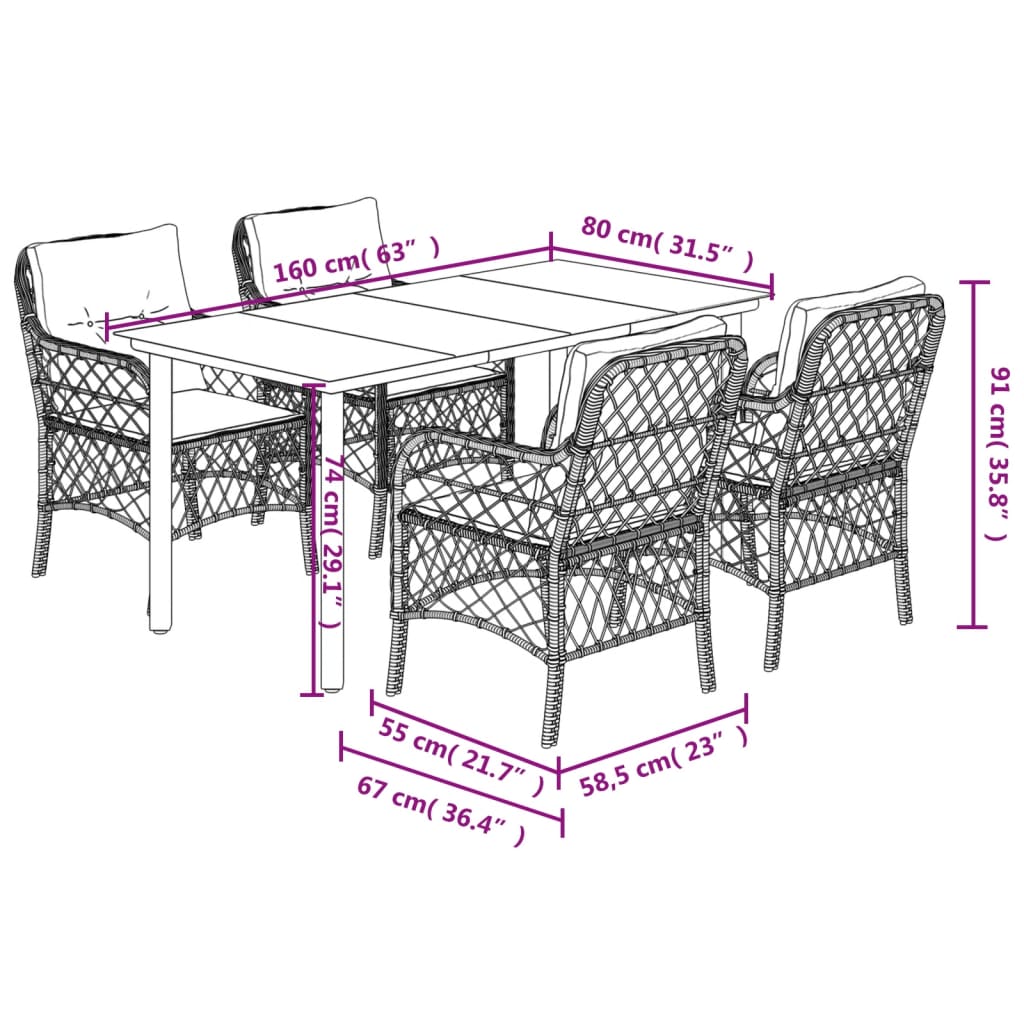 Set Pranzo da Giardino 5pz con Cuscini Grigio Chiaro Polyrattan | homemem39