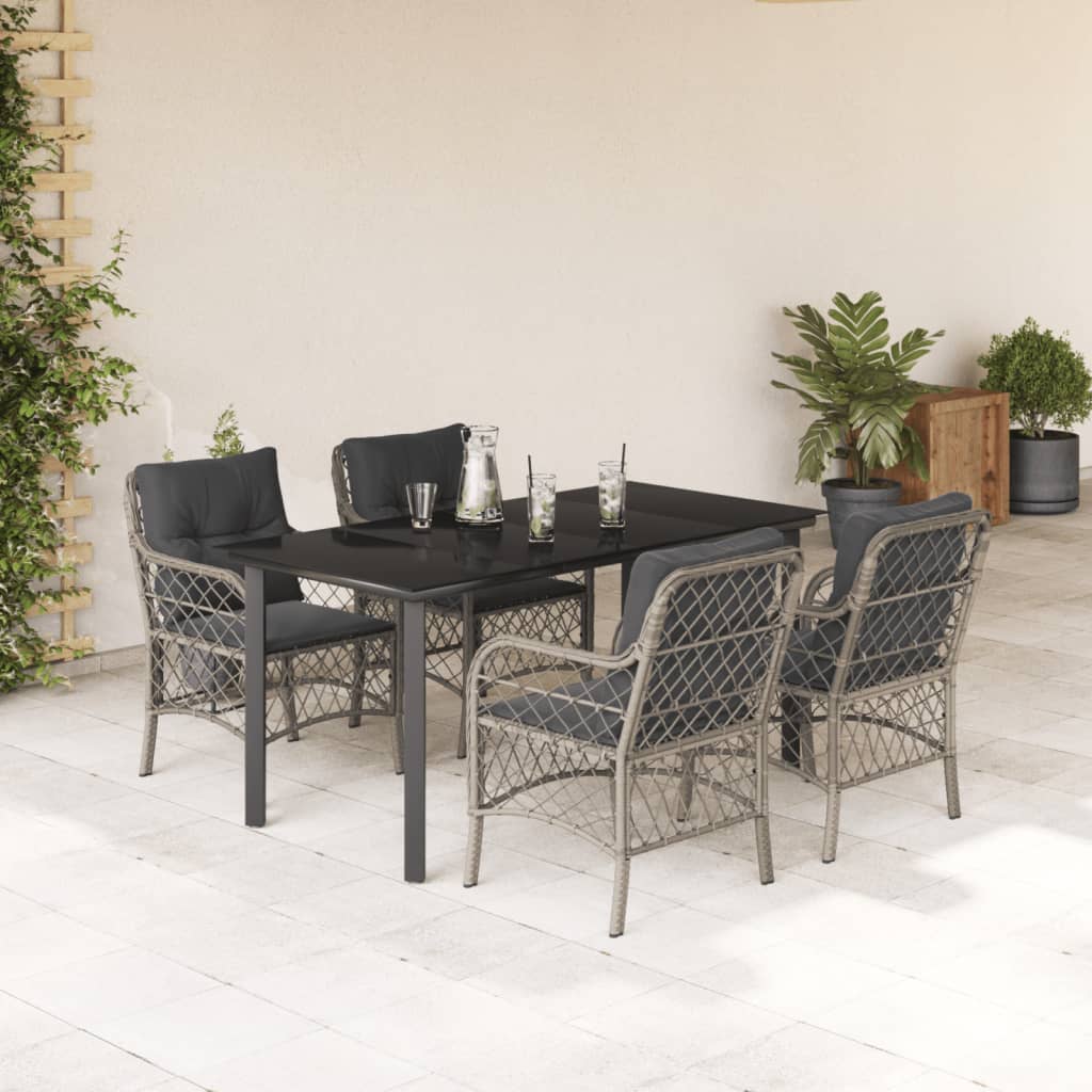 Set Pranzo da Giardino 5pz con Cuscini Grigio Chiaro Polyrattan - homemem39