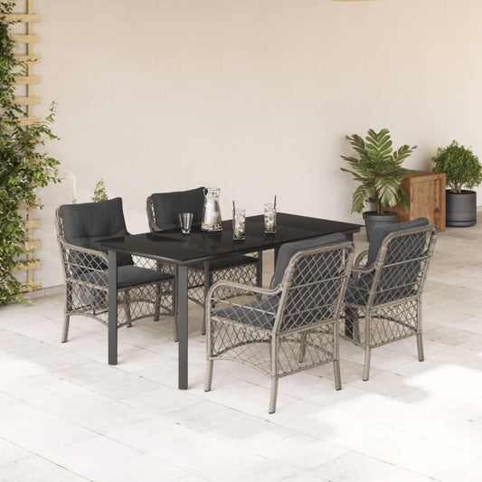 Set Pranzo da Giardino 5pz con Cuscini Grigio Chiaro Polyrattan - homemem39