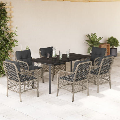 Set da Pranzo da Giardino 7 pz Cuscini Polyrattan Grigio Chiaro - homemem39
