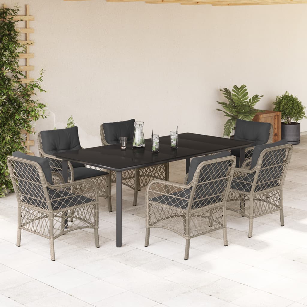 Set da Pranzo da Giardino 7 pz Cuscini Polyrattan Grigio Chiaro - homemem39