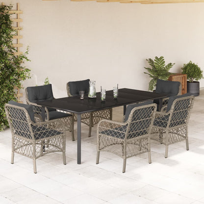 Set da Pranzo da Giardino 7 pz Cuscini Polyrattan Grigio Chiaro - homemem39