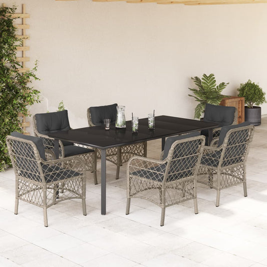 Set da Pranzo da Giardino 7 pz Cuscini Polyrattan Grigio Chiaro - homemem39