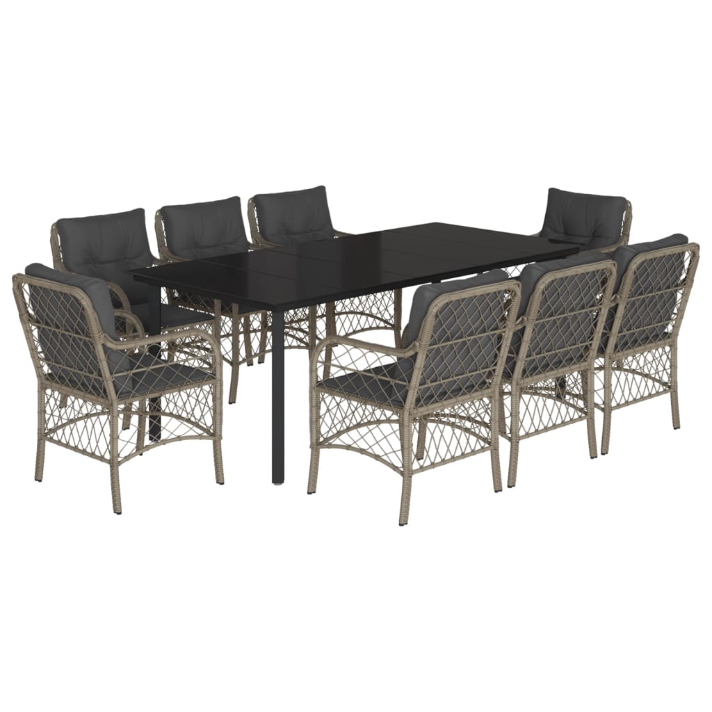 Set Pranzo da Giardino 9pz con Cuscini Grigio Chiaro Polyrattan - homemem39