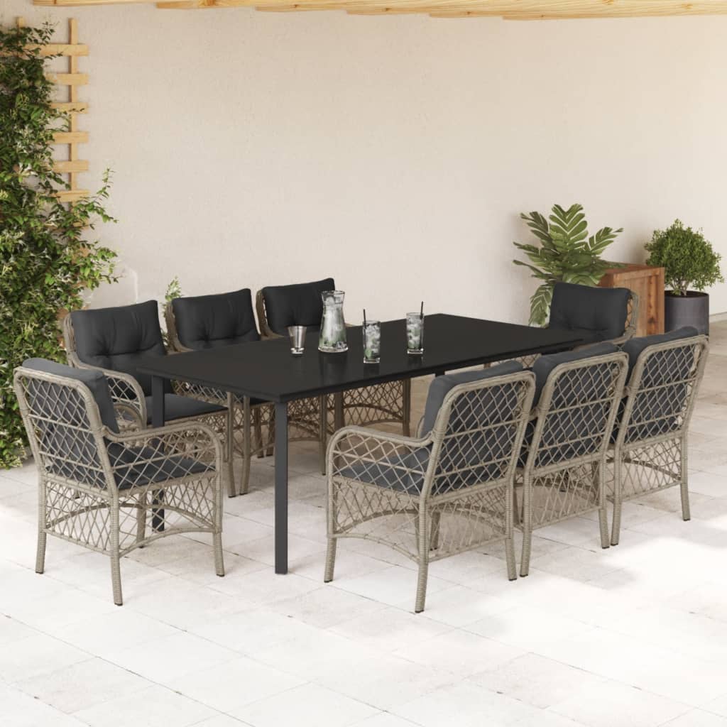 Set Pranzo da Giardino 9pz con Cuscini Grigio Chiaro Polyrattan - homemem39