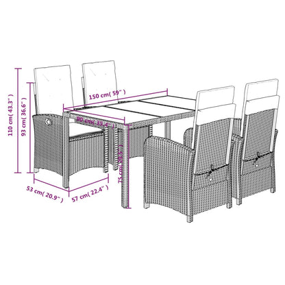 Set da Pranzo da Giardino 5 pz Nero con Cuscini in Polyrattan | homemem39