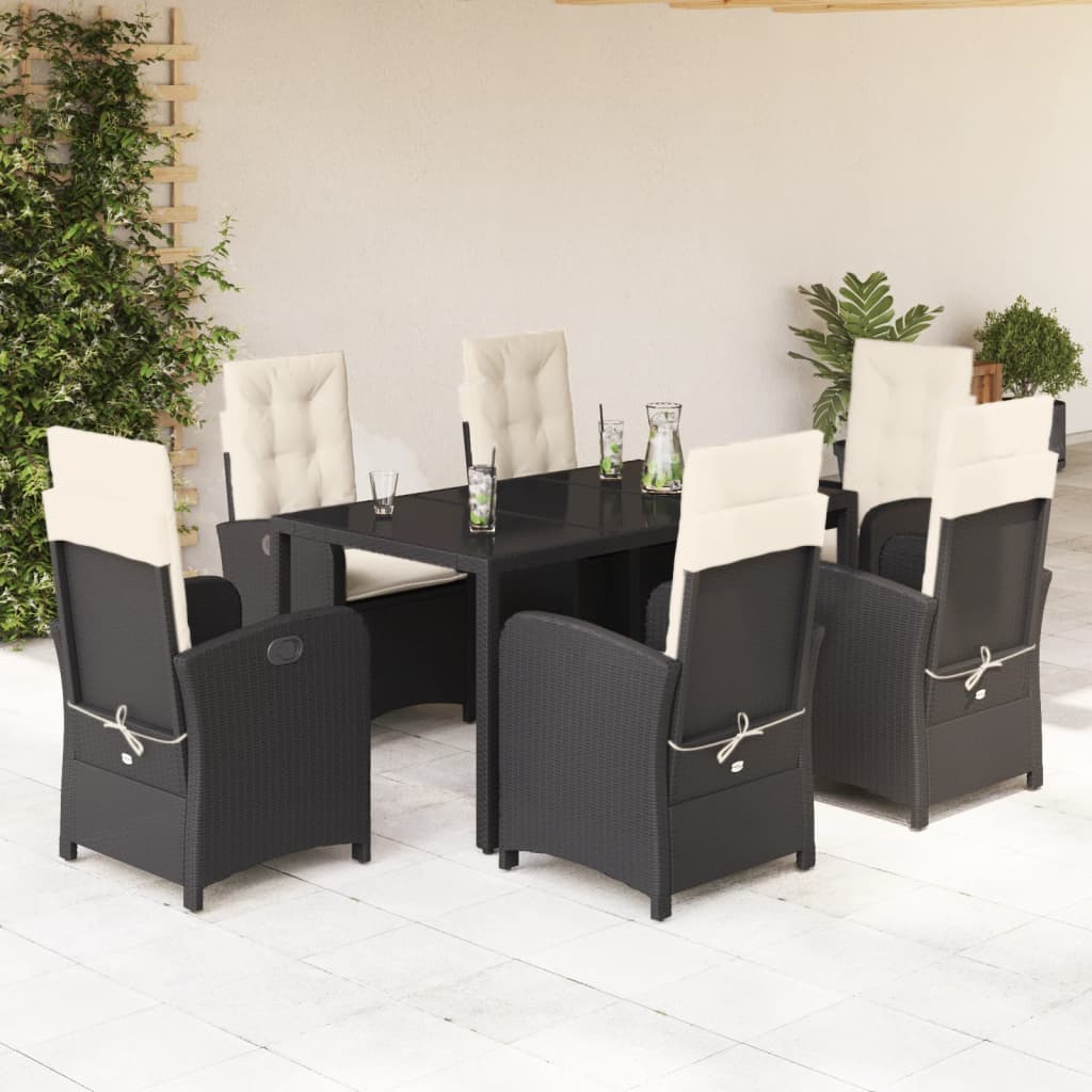 Set da Pranzo da Giardino 7 pz Nero con Cuscini in Polyrattan - homemem39