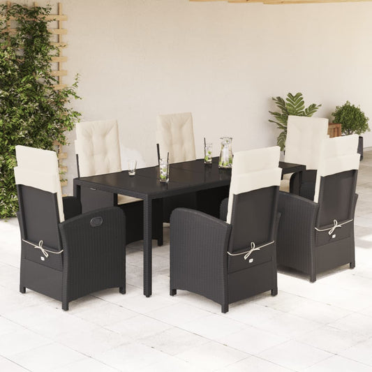Set da Pranzo da Giardino 7 pz Nero con Cuscini in Polyrattan - homemem39