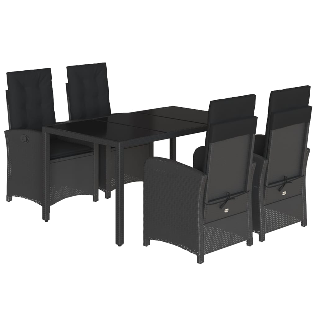 Set da Pranzo da Giardino 5 pz Nero con Cuscini in Polyrattan - homemem39